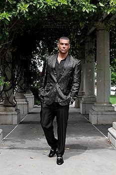 Mens Floral Jacquard Dress Suit Jacket 1 Button Print Tux
